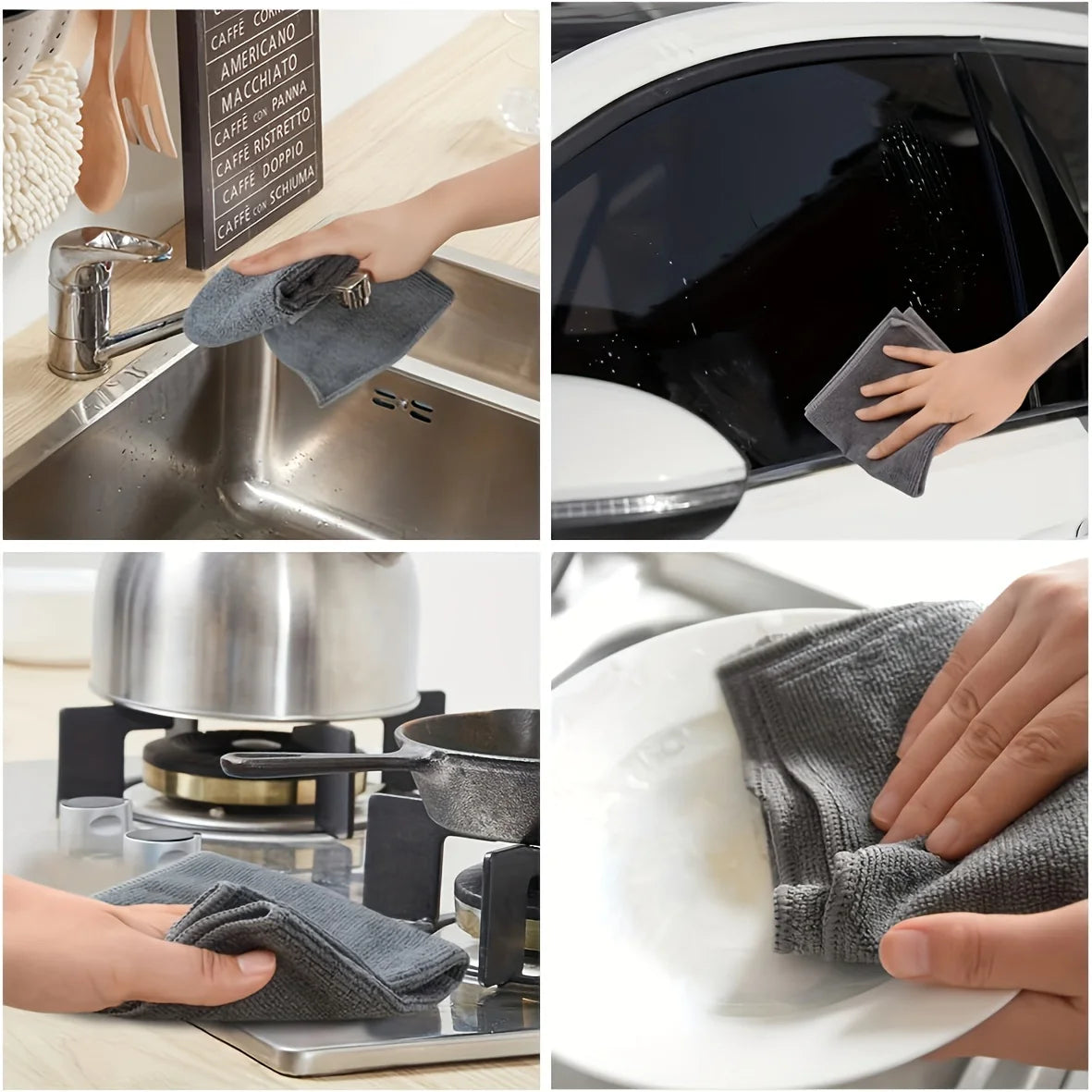 Microfiber Cleaning Cloths - Ultra Absorbent, Stain & Grease Removal Towels For Kitchen, Bathroom, Car & Glass - Dura
